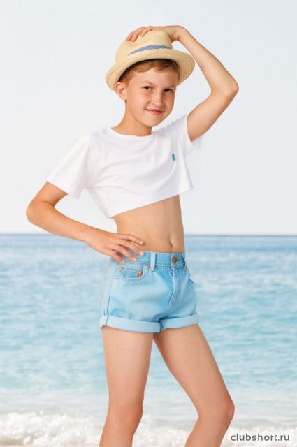Cute boy in croptop &amp; small denim shorts